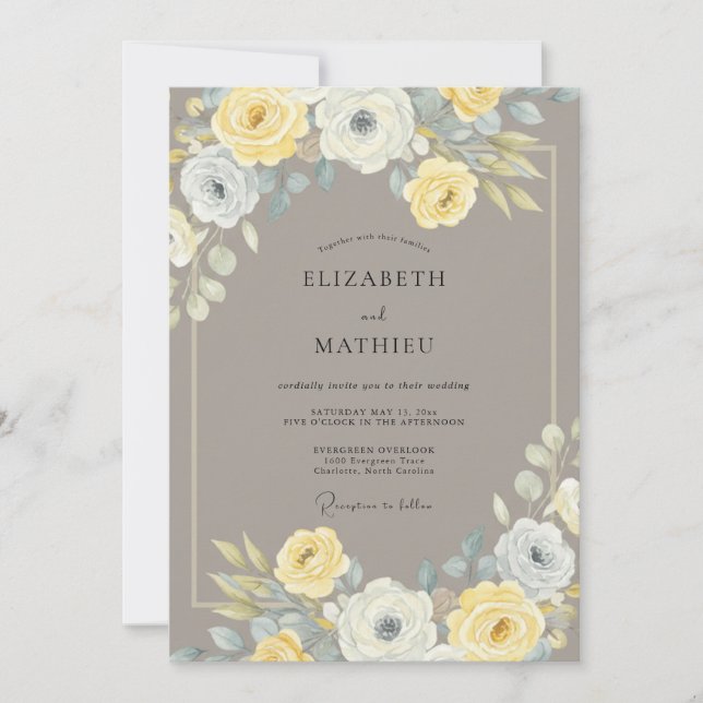 Yellow Refined Botanical Wedding Invitation (Front)
