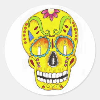 Yellow Remembrance Sugar Skull Classic Round Sticker