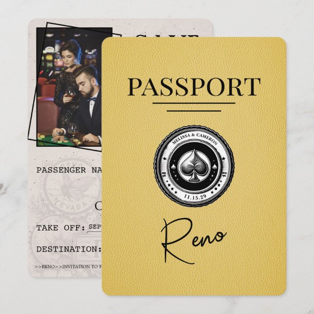 Yellow Reno Passport Save The Date (Front/Back)