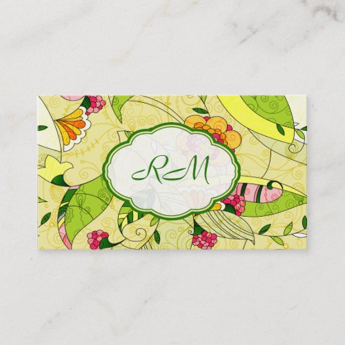 Yellow Retro Abstract Floral Collage Business Card