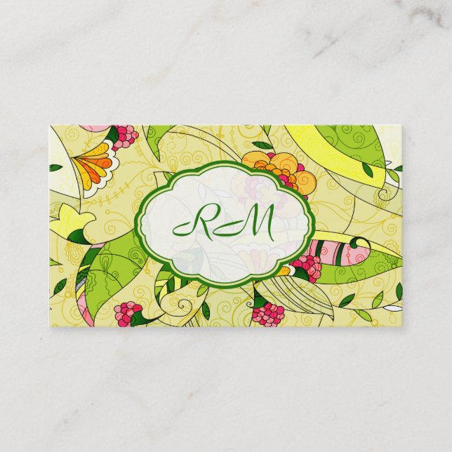 Yellow Retro Abstract Floral Collage Business Card (Front)