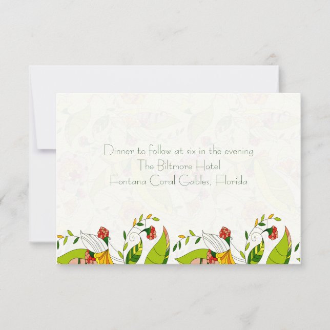 Yellow Retro Abstract Floral Collage-ReceptionCard Invitation (Front)