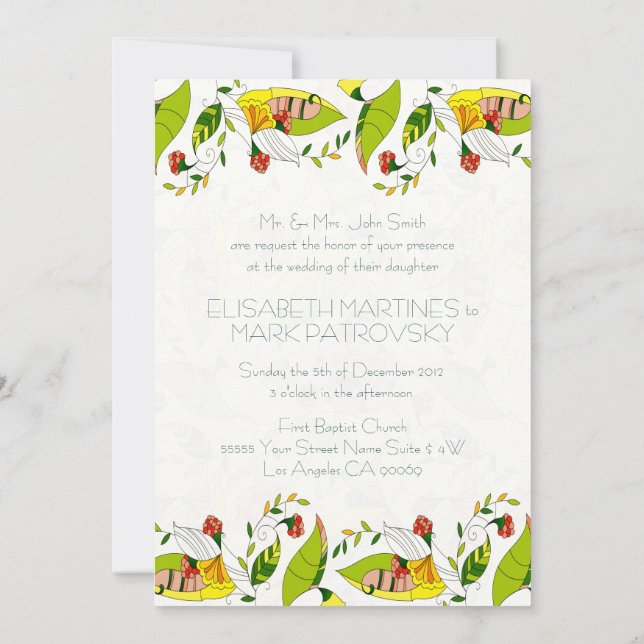 Yellow Retro Abstract Floral Collage-Wedding Invit Invitation (Back)