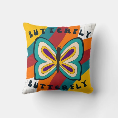 Yellow Retro Butterfly Square Pillow