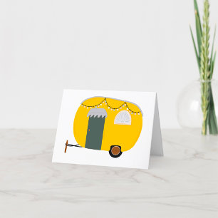 Yellow Retro Camper Van with Fairy Lights Letterpress Thank You Card