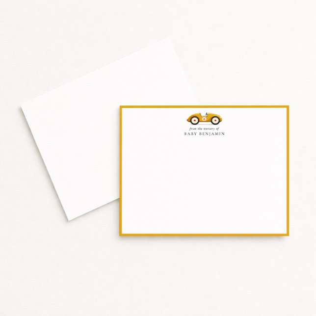 Yellow Retro Car Nursery Note Card (Creator Uploaded)
