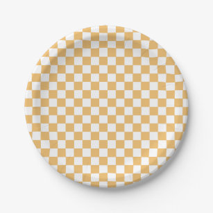 Yellow Retro Checker birthday Paper Plates