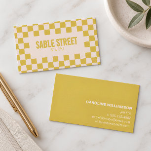 Yellow Retro Checkerboard Bold Creative Brand Business Card