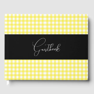 Yellow Retro Checkered Pattern Wedding Guest Book