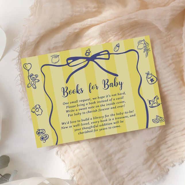 Yellow Retro Cute Illustrated Books Baby Shower  Enclosure Card (Creator Uploaded)