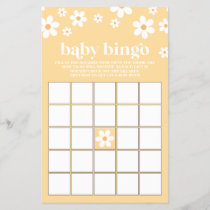 Yellow Retro Daisy Baby Shower Bingo Flyer