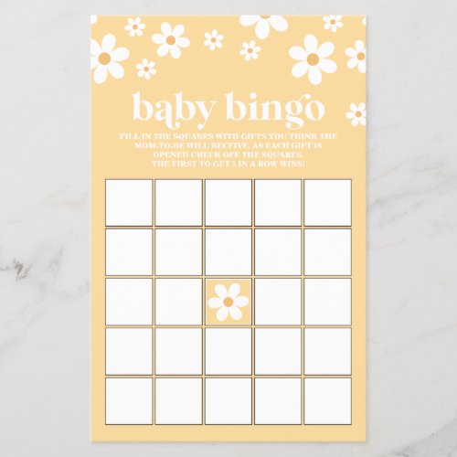 Yellow Retro Daisy Baby Shower Bingo Flyer