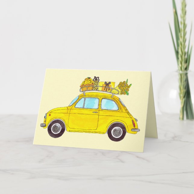 Yellow Retro Fiat 500 Topolino Card (Front)