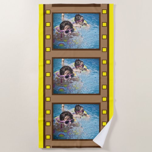 Yellow Retro Film Strip  Photo Beach Towel