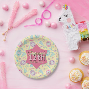 Yellow Retro Gaming Virtual Pet Birthday Paper Plates