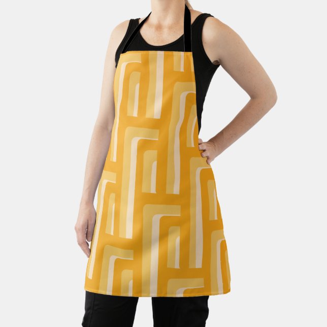 Yellow Retro Geometric Pattern Apron (Insitu)