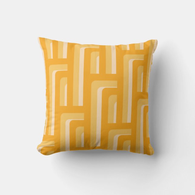 Yellow Retro Geometric Pattern Throw Pillow (Front)