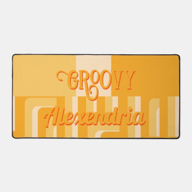 Yellow Retro Geometric Personalized Desk Mat (Front)