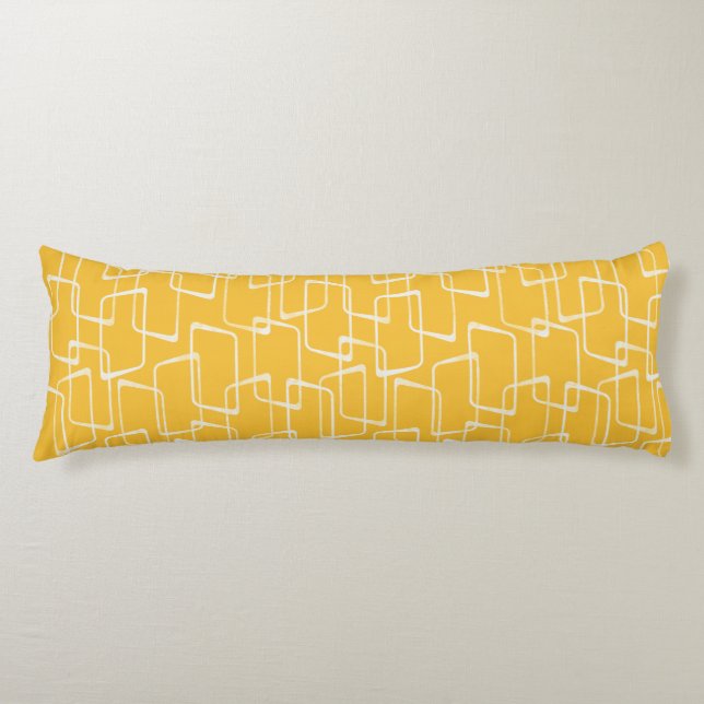Yellow Retro Lino Print Geometric Pattern Body Pillow (Front)