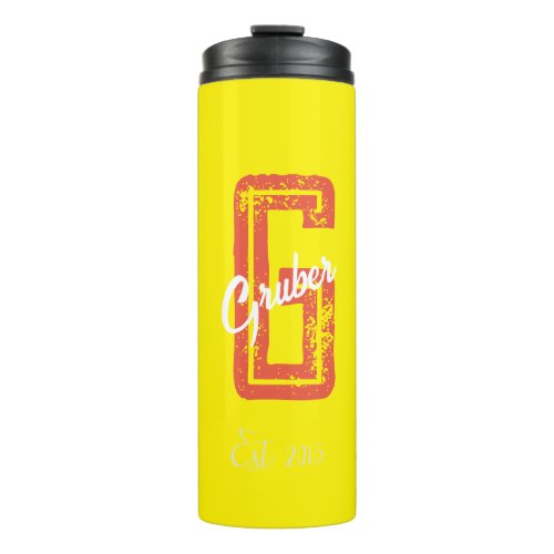 Yellow Retro Minimalist Modern Monogram Name  Thermal Tumbler