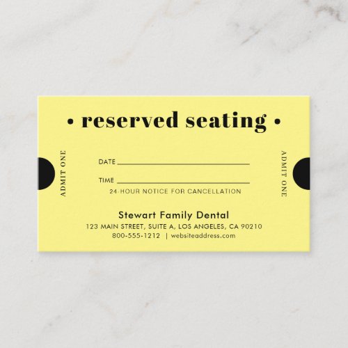 Yellow Retro Reserved Seating Dental Appointment Card