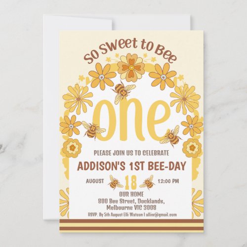 Yellow Retro So Sweet To Bee Bee_Day 1st Birthday Invitation