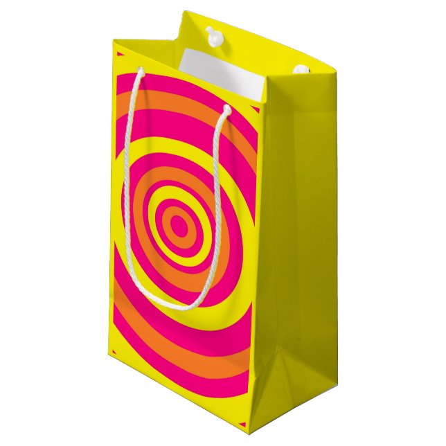 Yellow Retro Style Gift Bag With Orange and Pink (Front Angled)