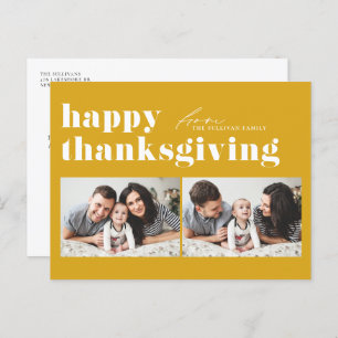 Yellow Retro Typography Happy Thanksgiving Photo Holiday Postcard