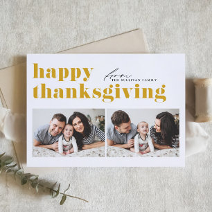Yellow Retro Typography Photo Happy Thanksgiving Holiday Card