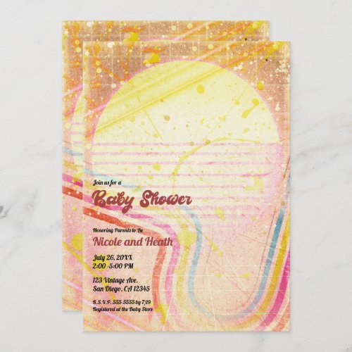 Yellow Retro Vintage 80s Theme Baby Shower  Invitation