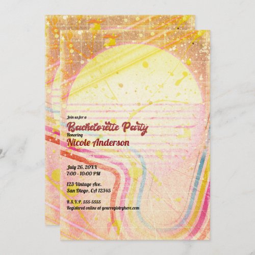 Yellow Retro Vintage 80s Theme Bachelorette Party Invitation