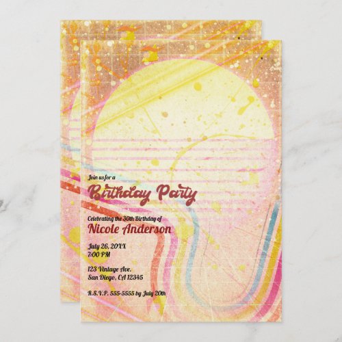 Yellow Retro Vintage 80s Theme Birthday Party  Invitation