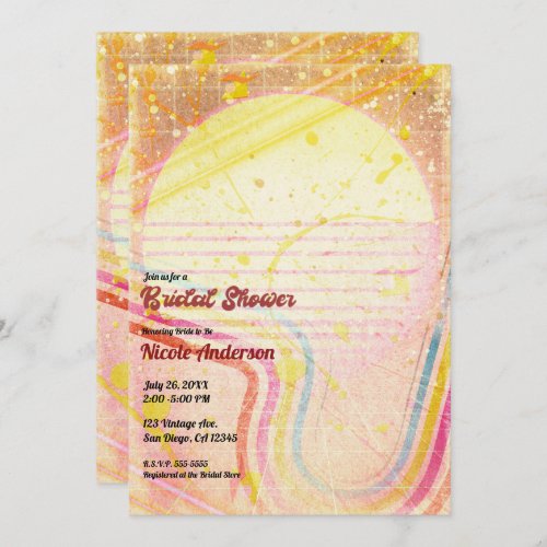 Yellow Retro Vintage 80s Theme Bridal Shower  Invitation