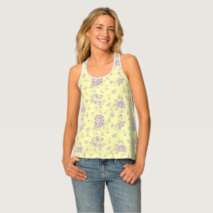 Yellow Retro Vintage Floral Pattern Casual Women's Tank Top
