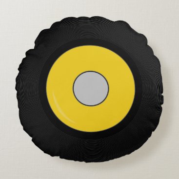 Yellow Retro Vinyl Record Disk Round Pillow