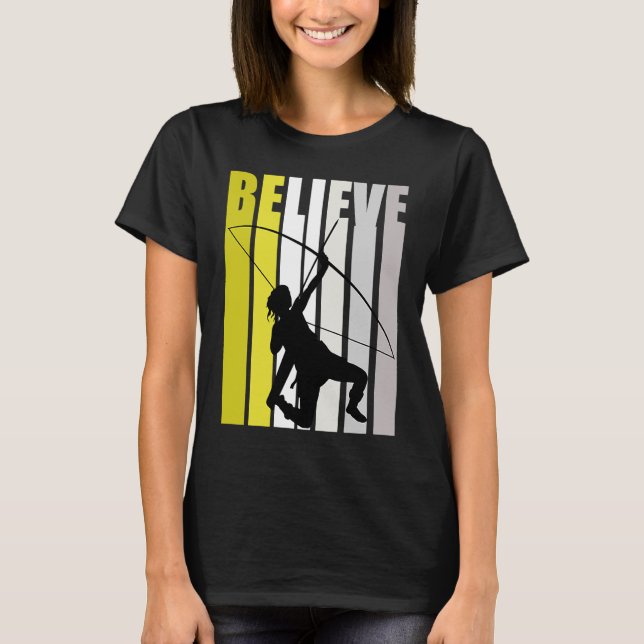 Yellow Retro Womens Believe Archery Motivational I T-Shirt (Front)