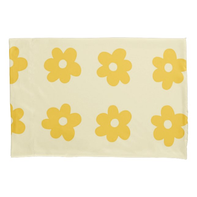 Yellow Retro Y2K Playful Pastel Blossom Floral Pillow Case (Front)