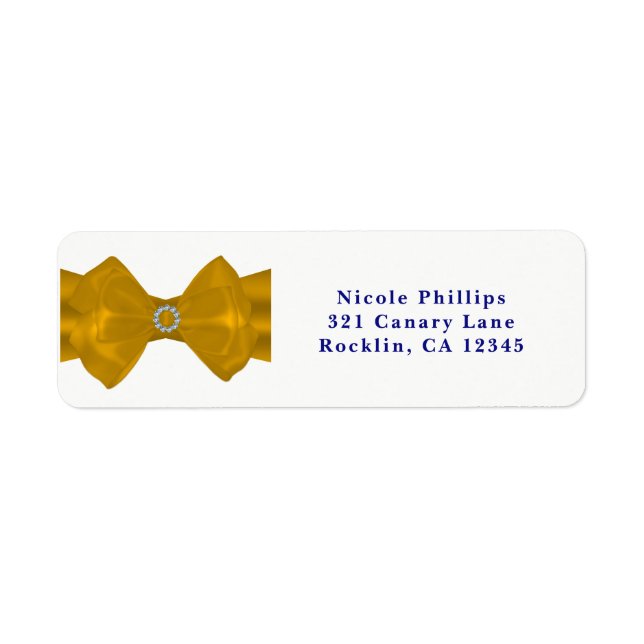 Yellow Ribbon Bow & Diamonds Chic Glam Invitation Label (Front)