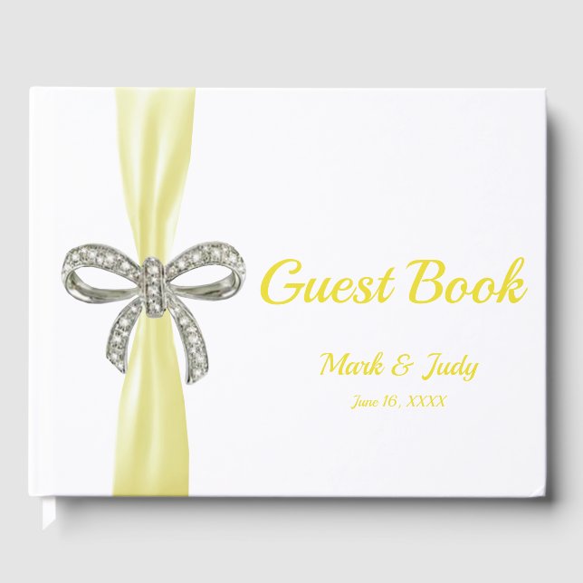 Yellow Ribbon Diamond Bow Wedding Guestbook (Front)