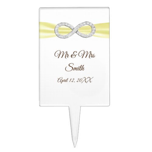 Yellow Ribbon Diamond Infinity Wedding Cake Topper