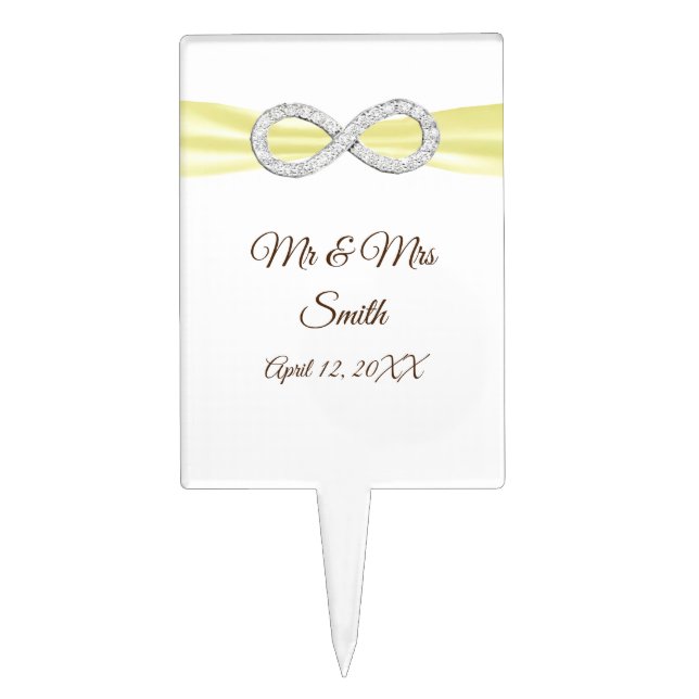 Yellow Ribbon Diamond Infinity Wedding Cake Topper (Front)