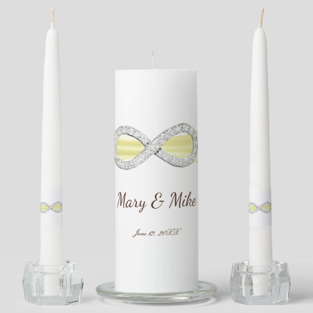 Yellow Ribbon Diamond Infinity Wedding Unity Candle Set (Front)