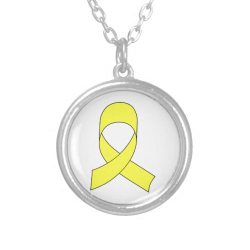 Yellow Ribbon Drawing Silver Plated Necklace