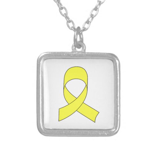 Yellow Ribbon Drawing Silver Plated Necklace