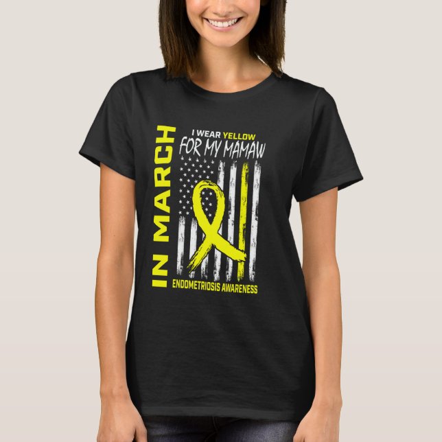 Yellow Ribbon Endometriosis Awareness Mamaw Americ T-Shirt (Front)