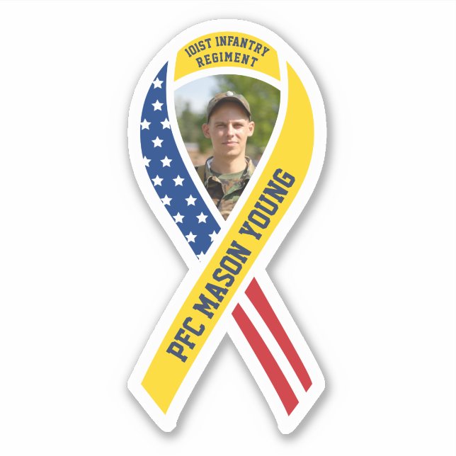 Yellow Ribbon Flag Military Custom Photo & Name Sticker (Front)