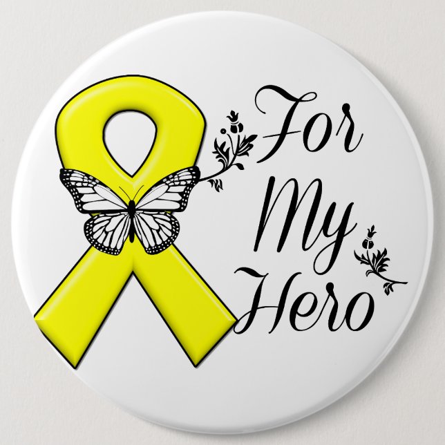 Yellow Ribbon For My Hero Pinback Button (Front)