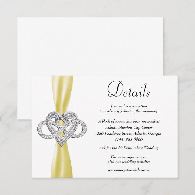 Yellow Ribbon Infinity Heart Wedding Details Enclosure Card (Front/Back)