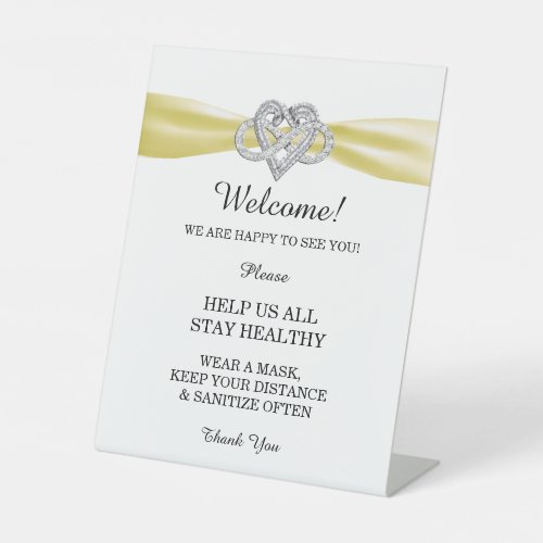 Yellow Ribbon Infinity Heart Wedding Safety  Pedestal Sign