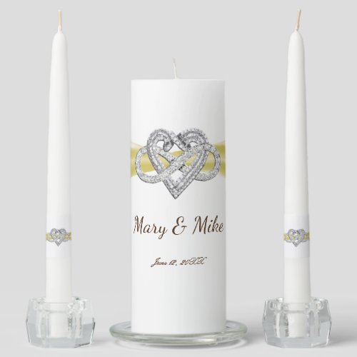 Yellow Ribbon Infinity Heart Wedding Unity Candle Set